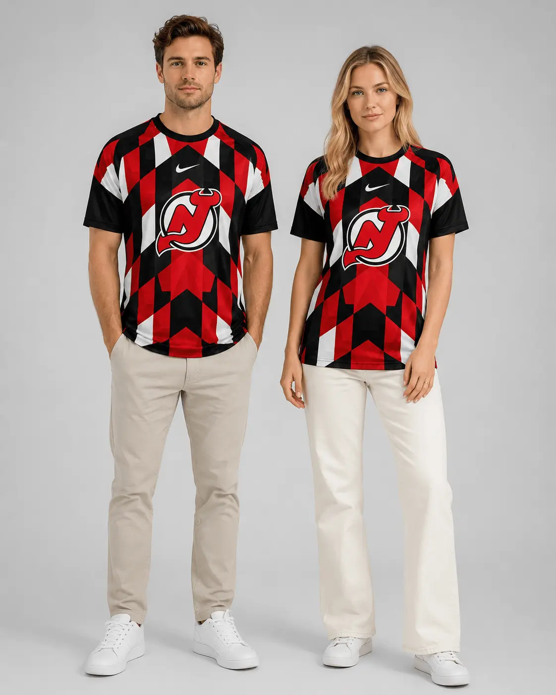 New Jersey Devils | Premium NHL Vintage Diamond Grid Hockey T-Shirt NDN - Image 2