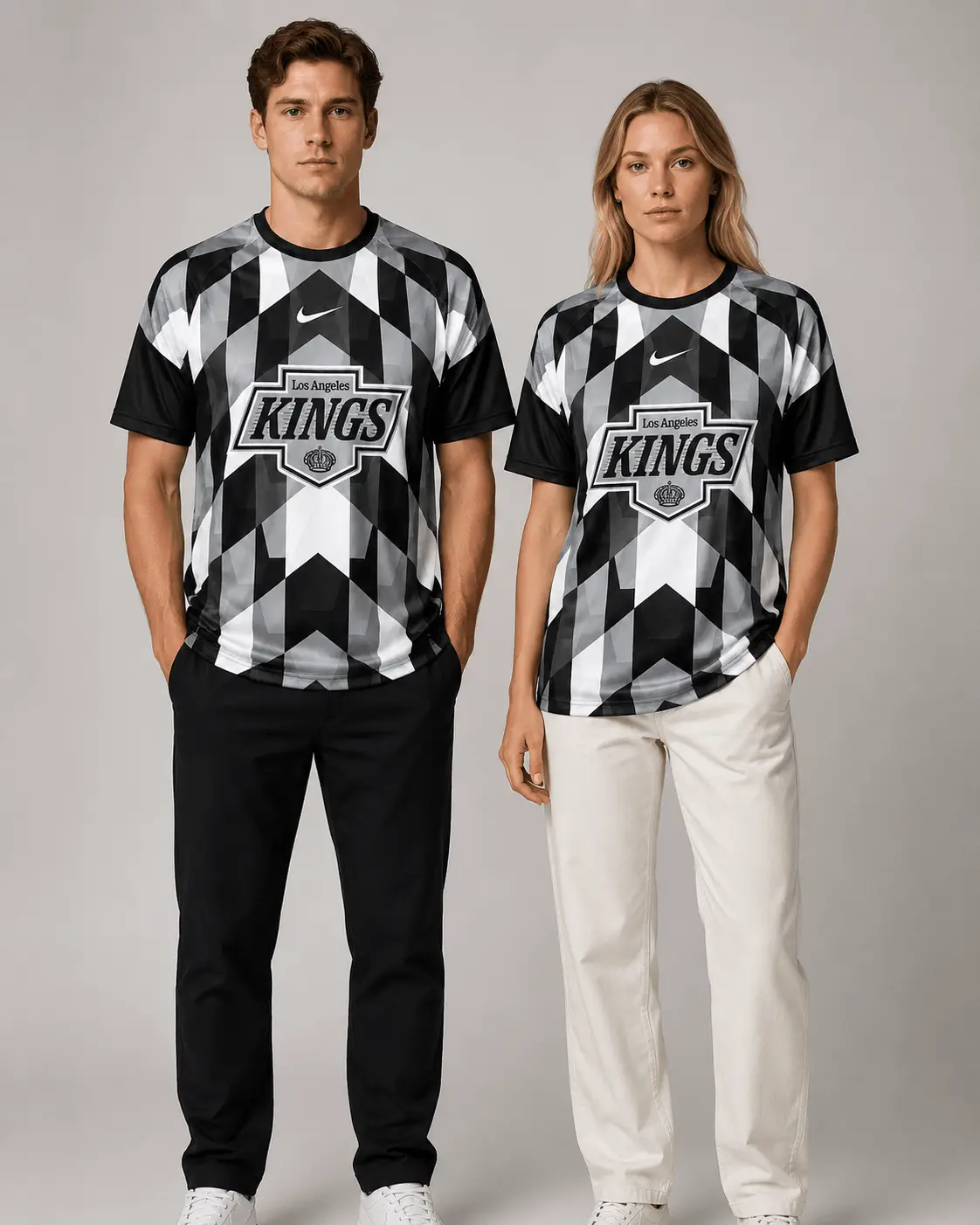 Los Angeles Kings | Premium NHL Vintage Diamond Grid Hockey T-Shirt NDN - Image 2