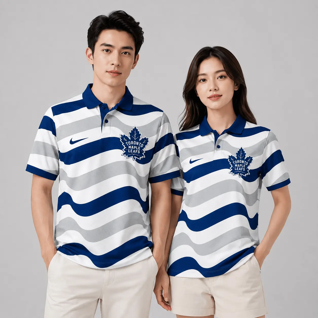 Toronto Maple Leafs | Premium NHL Retro Wavy Stripe Short Sleeve Polo Shirt NDN - Image 2