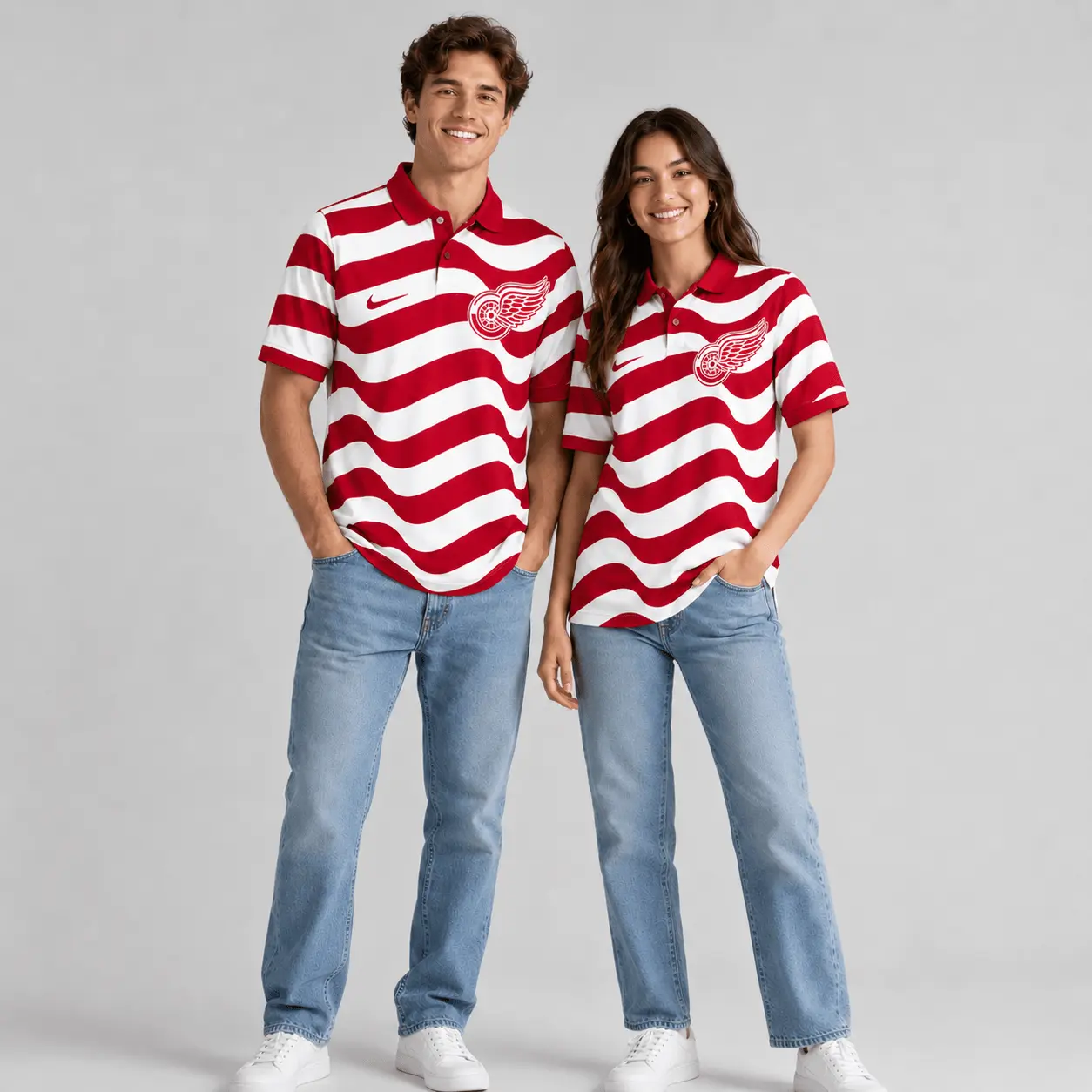 Detroit Red Wings | Premium NHL Retro Wavy Stripe Short Sleeve Polo Shirt NDN - Image 2