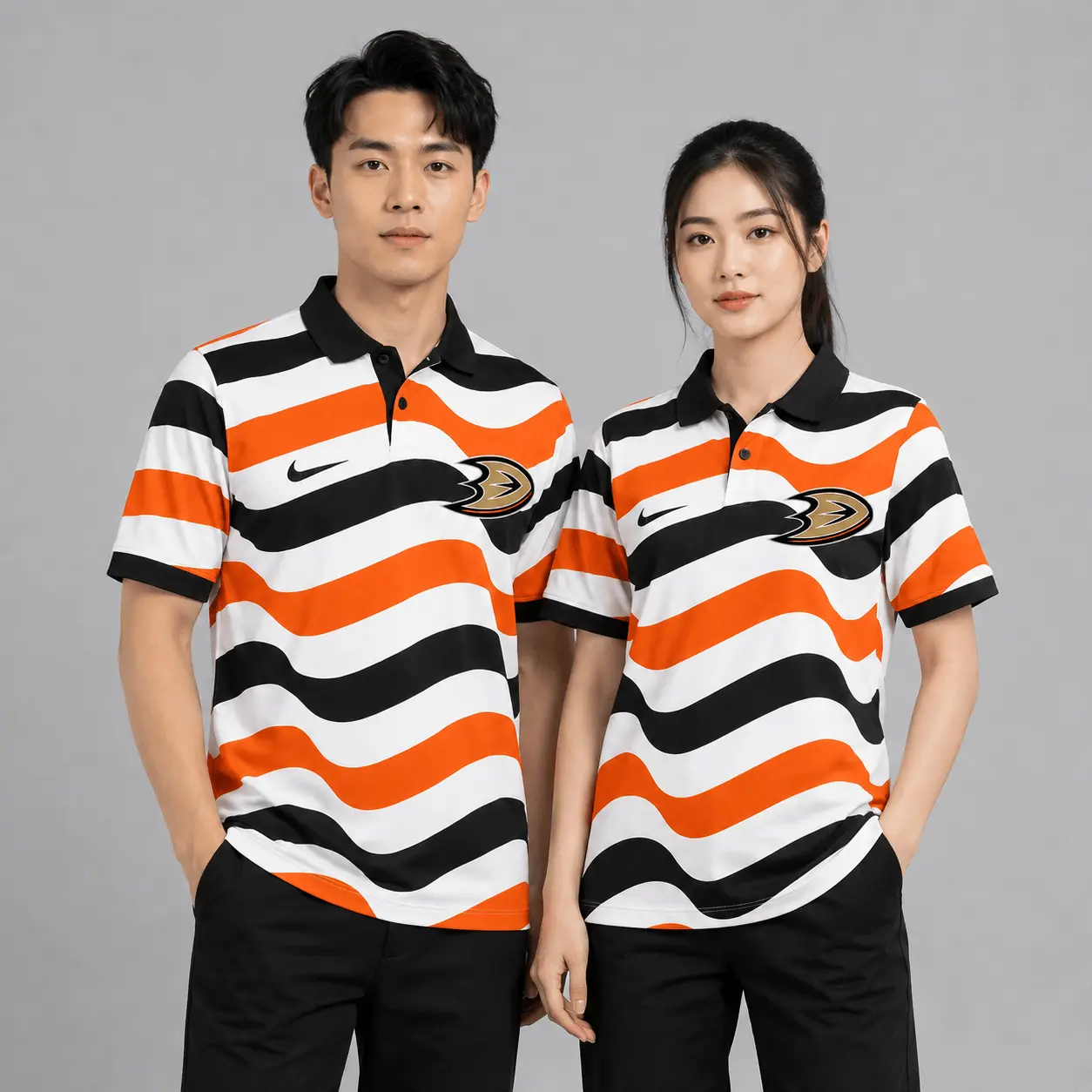 Anaheim Ducks | Premium NHL Retro Wavy Stripe Short Sleeve Polo Shirt NDN - Image 2