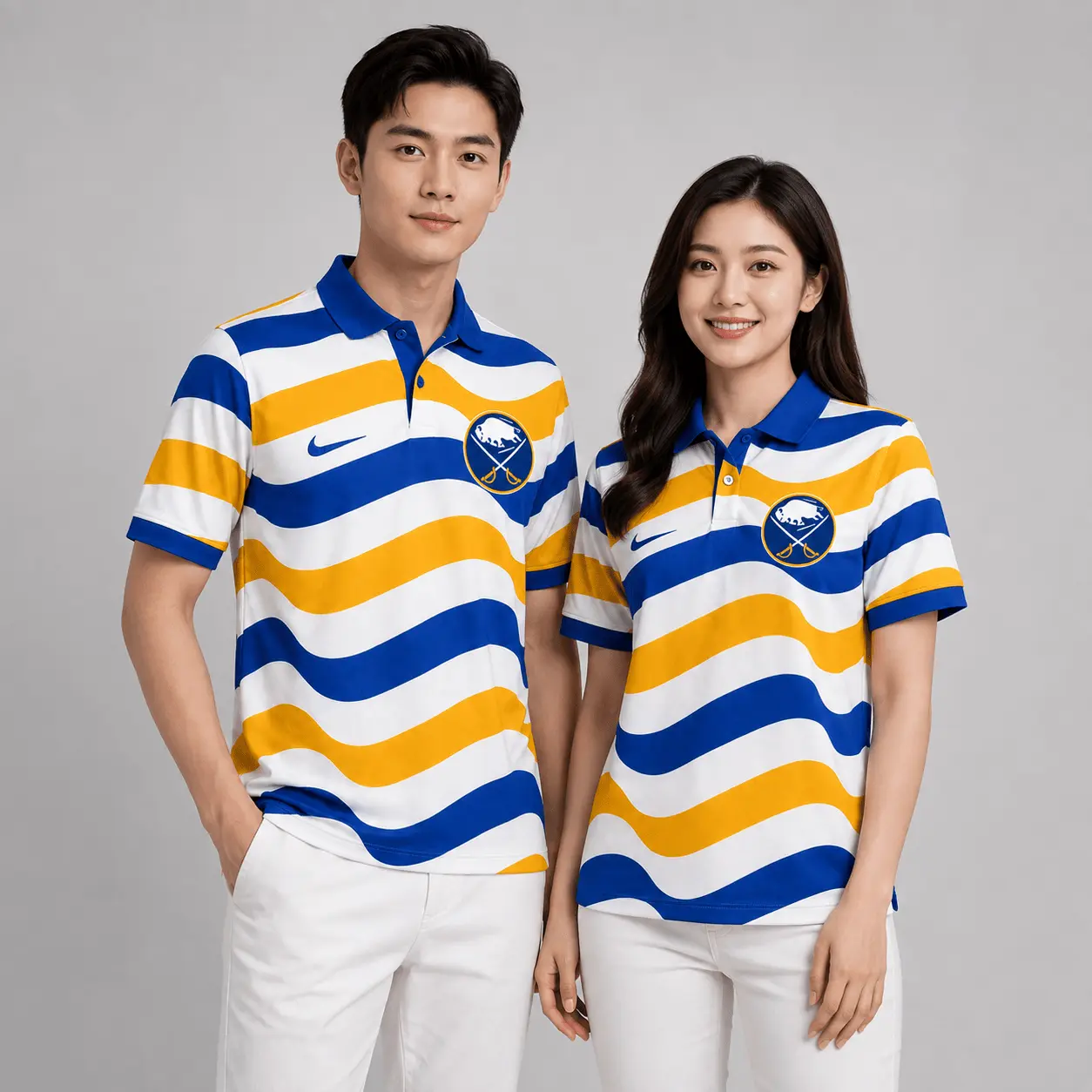 Buffalo Sabres | Premium NHL Retro Wavy Stripe Short Sleeve Polo Shirt NDN - Image 2