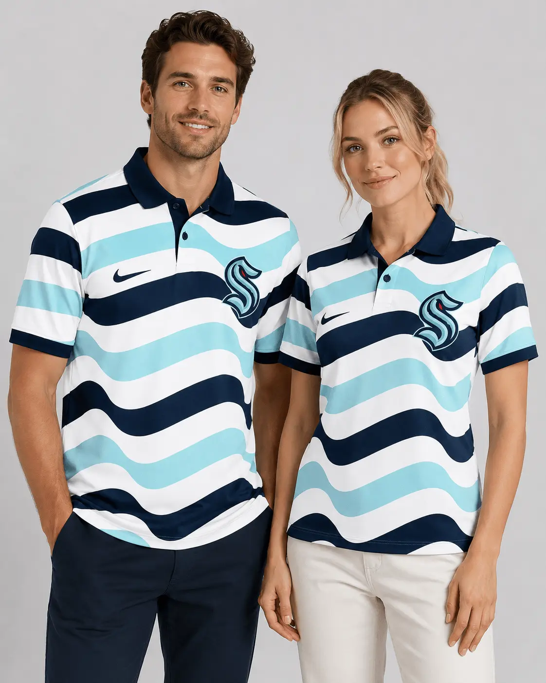 Seattle Kraken | Premium NHL Retro Wavy Stripe Short Sleeve Polo Shirt NDN - Image 2