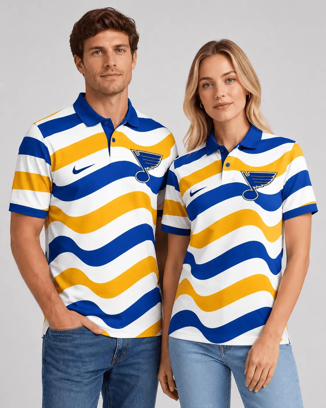 St. Louis Blues | Premium NHL Retro Wavy Stripe Short Sleeve Polo Shirt NDN - Image 2