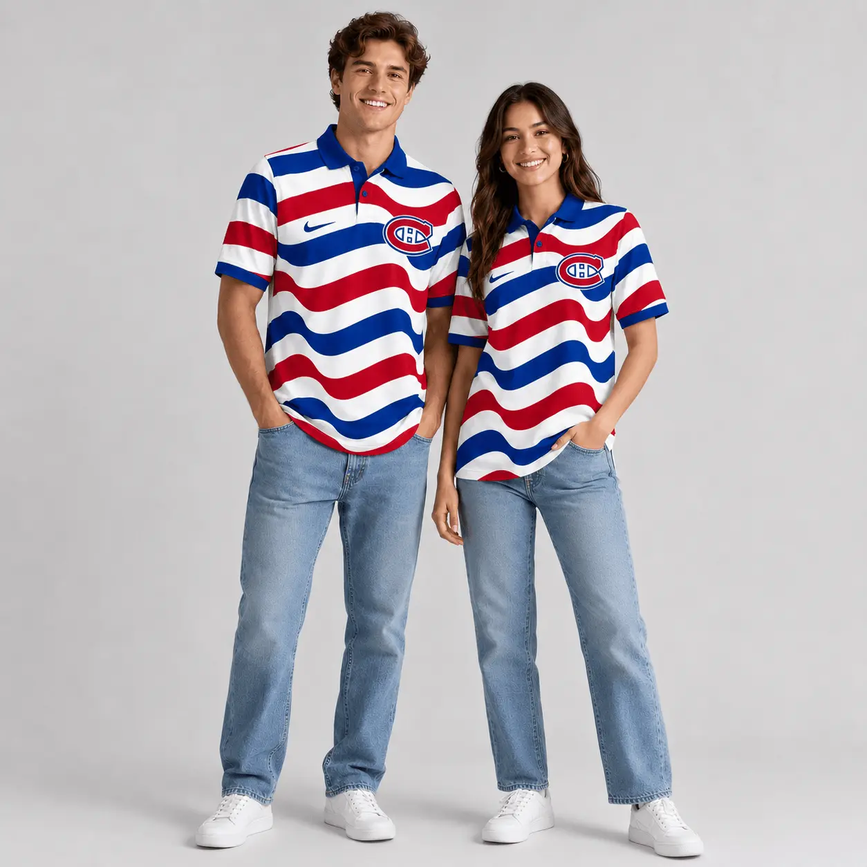 Montreal Canadiens | Premium NHL Retro Wavy Stripe Short Sleeve Polo Shirt NDN - Image 2