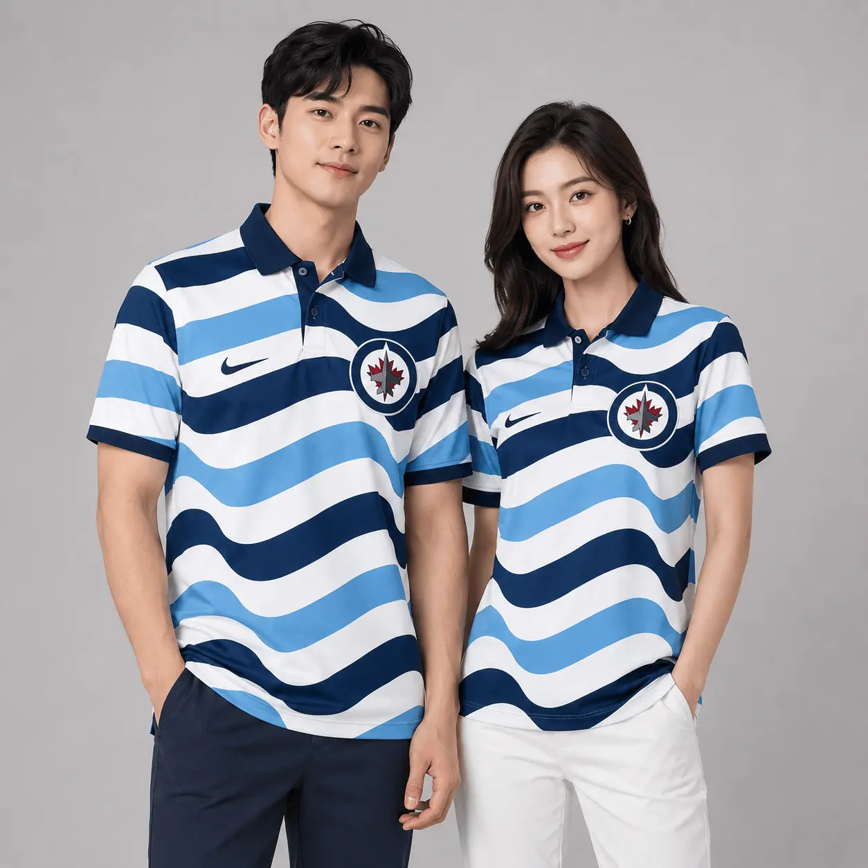 Winnipeg Jets | Premium NHL Retro Wavy Stripe Short Sleeve Polo Shirt NDN - Image 2