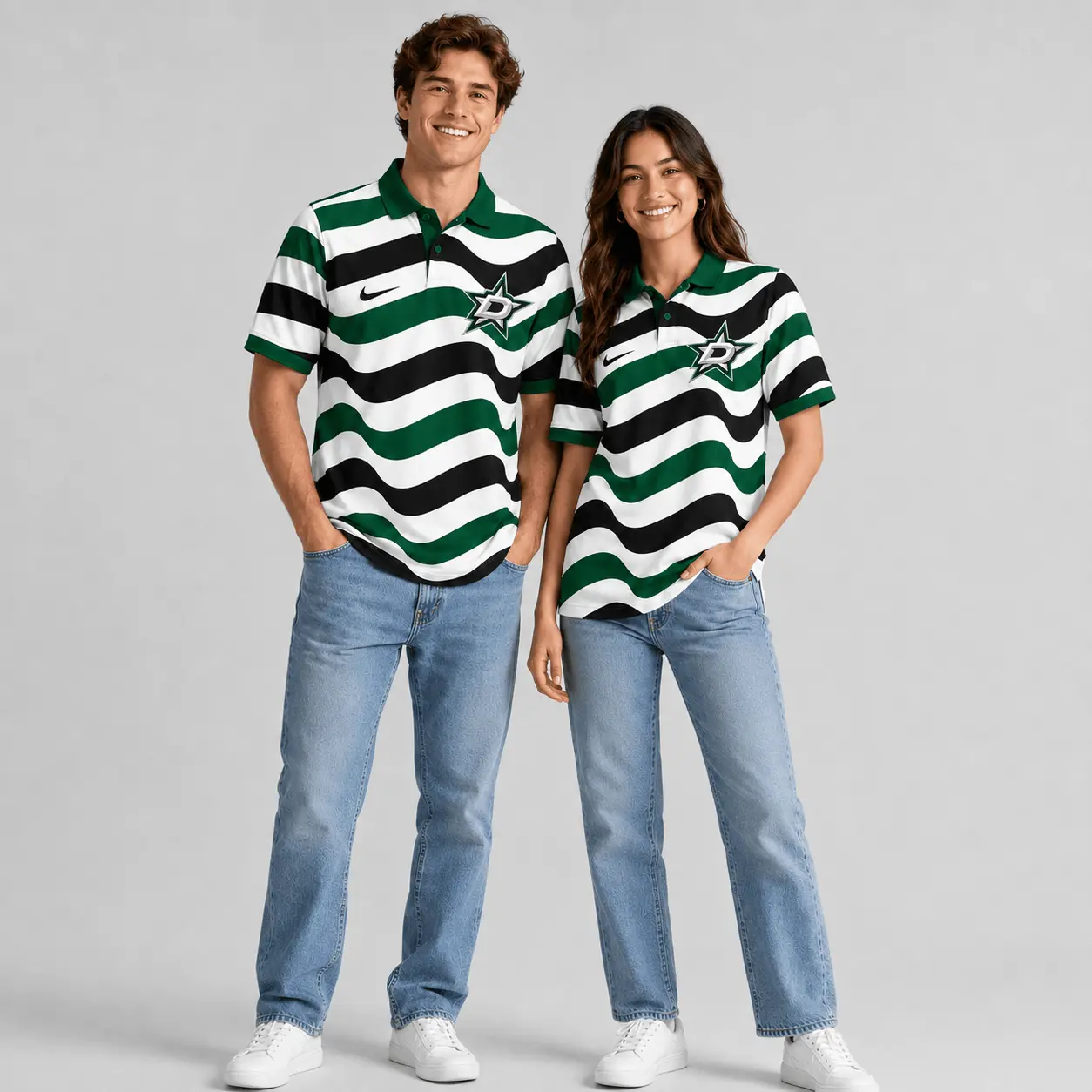 Dallas Stars | Premium NHL Retro Wavy Stripe Short Sleeve Polo Shirt NDN - Image 2