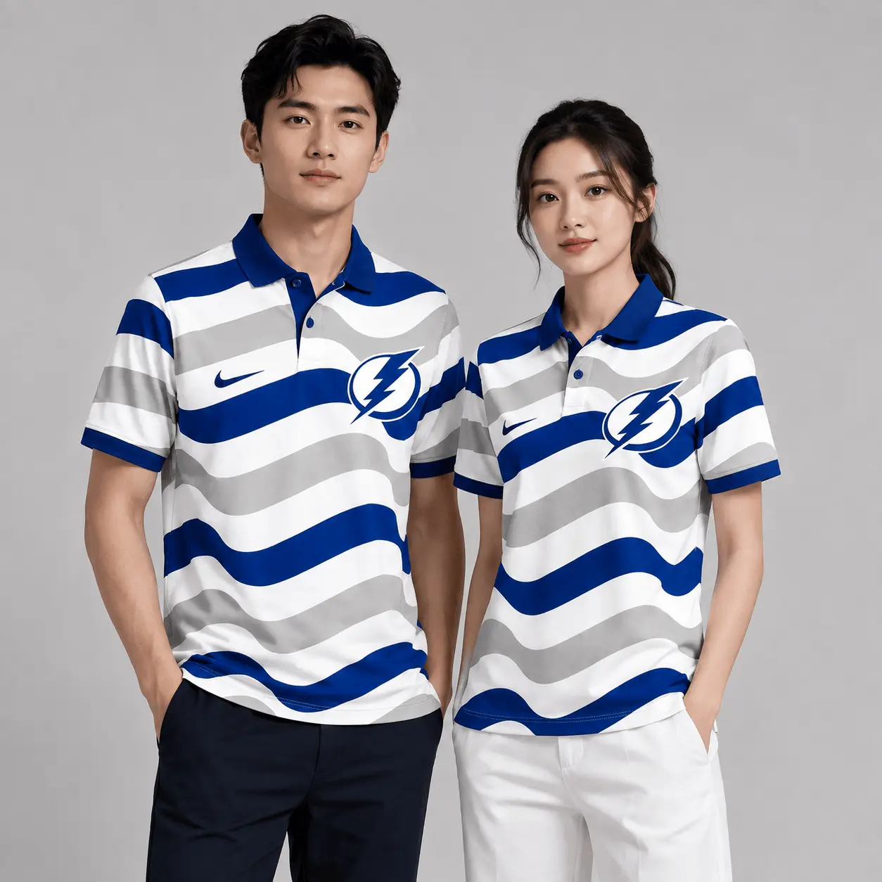 Tampa Bay Lightning | Premium NHL Retro Wavy Stripe Short Sleeve Polo Shirt NDN - Image 2