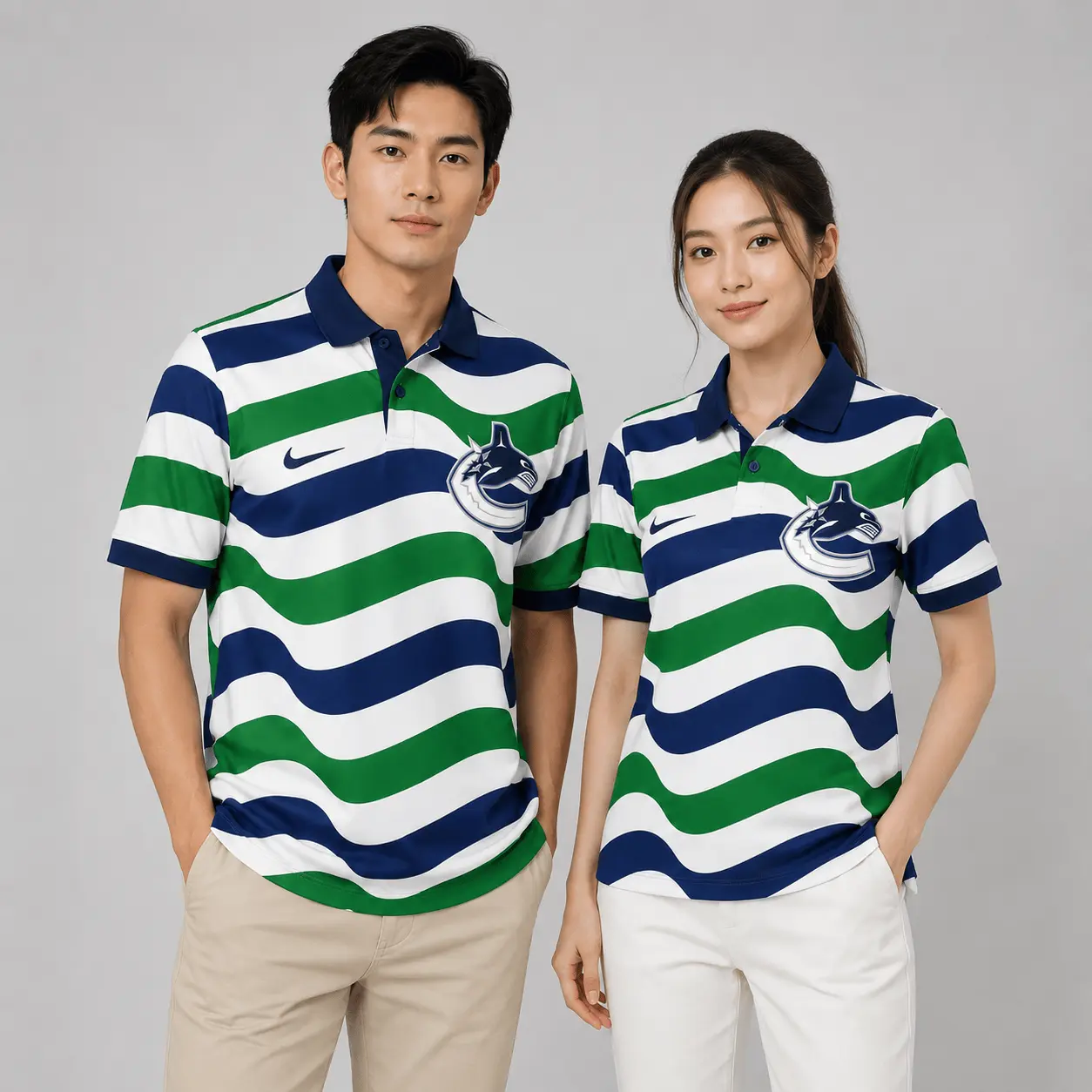 Vancouver Canucks | Premium NHL Retro Wavy Stripe Short Sleeve Polo Shirt NDN - Image 2