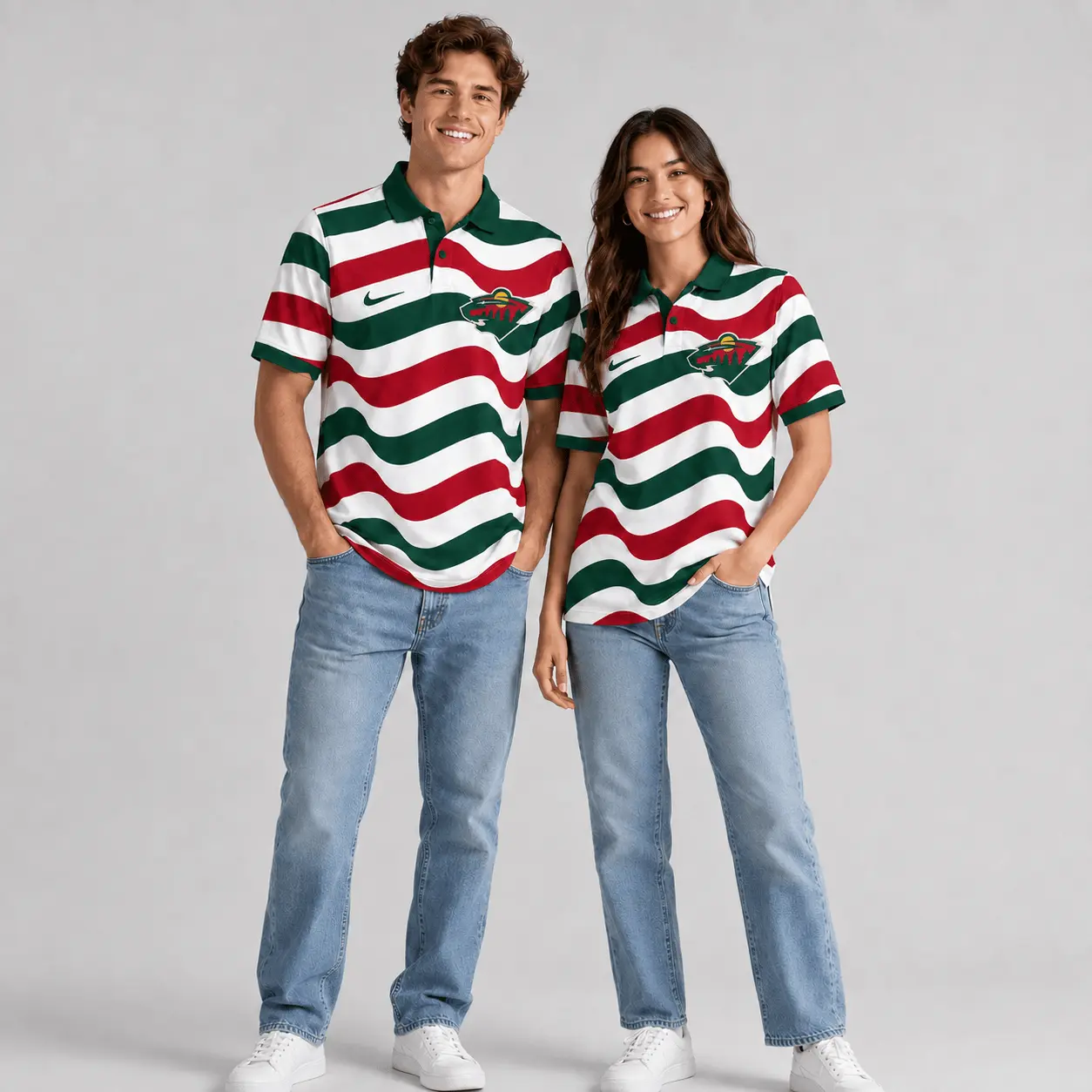 Minnesota Wild | Premium NHL Retro Wavy Stripe Short Sleeve Polo Shirt NDN - Image 2