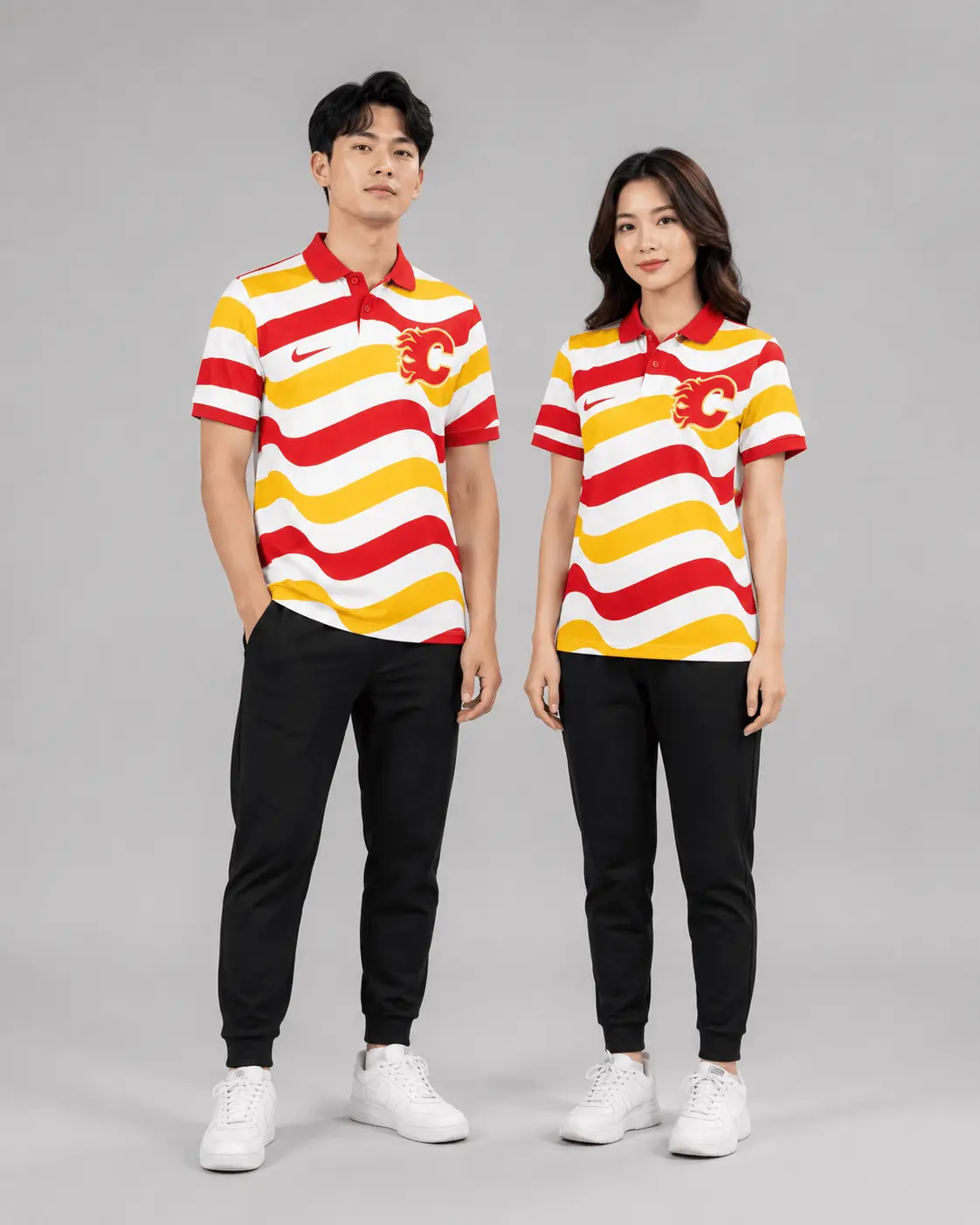 Calgary Flames | Premium NHL Retro Wavy Stripe Short Sleeve Polo Shirt NDN - Image 2