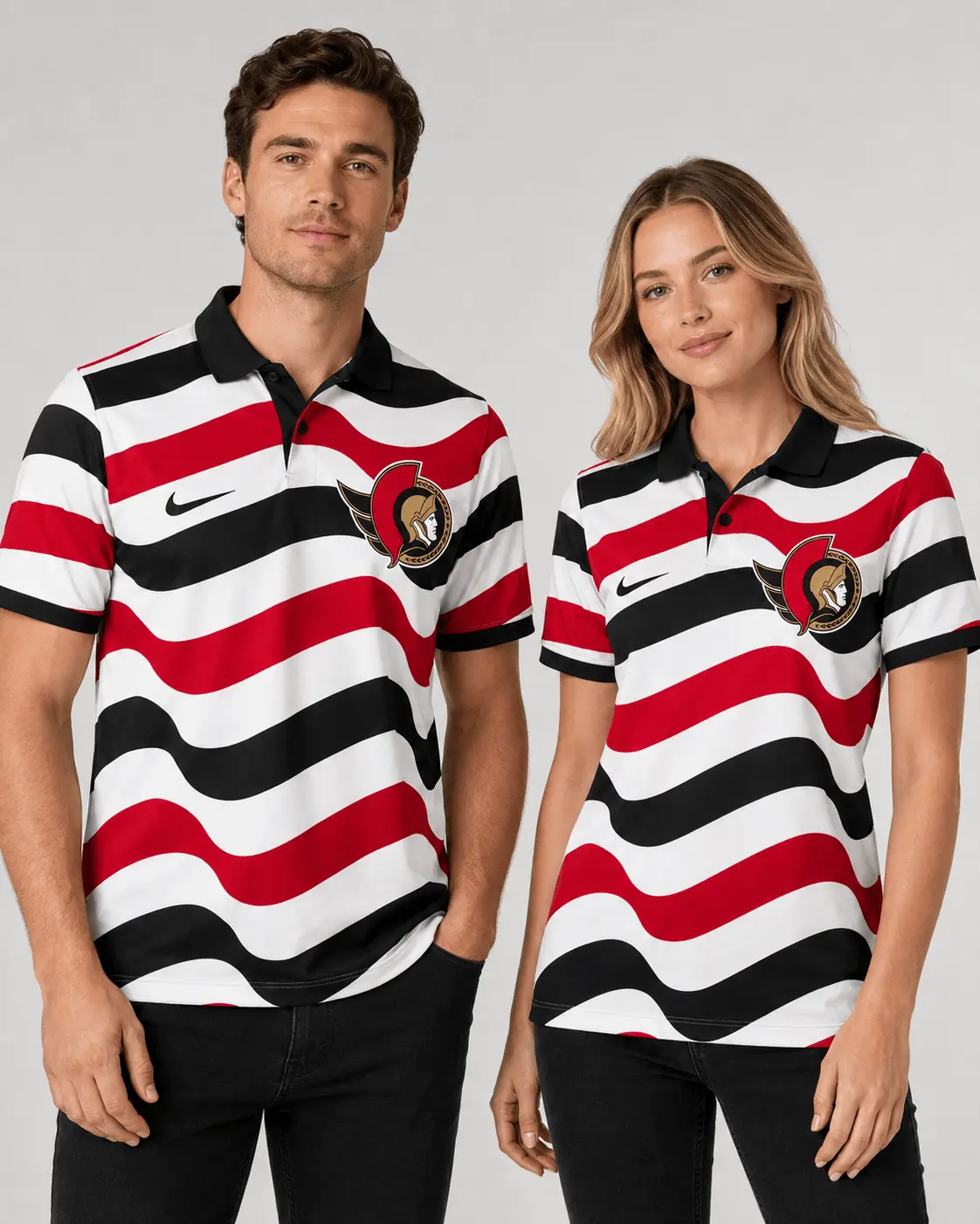 Ottawa Senators | Premium NHL Retro Wavy Stripe Short Sleeve Polo Shirt NDN - Image 2