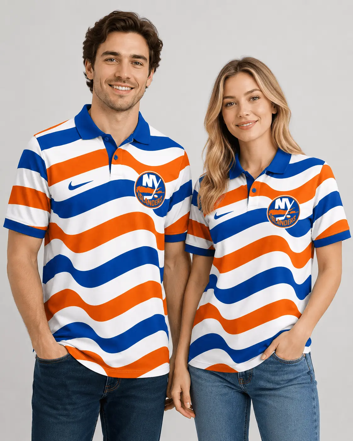 New York Islanders | Premium NHL Retro Wavy Stripe Short Sleeve Polo Shirt NDN - Image 2