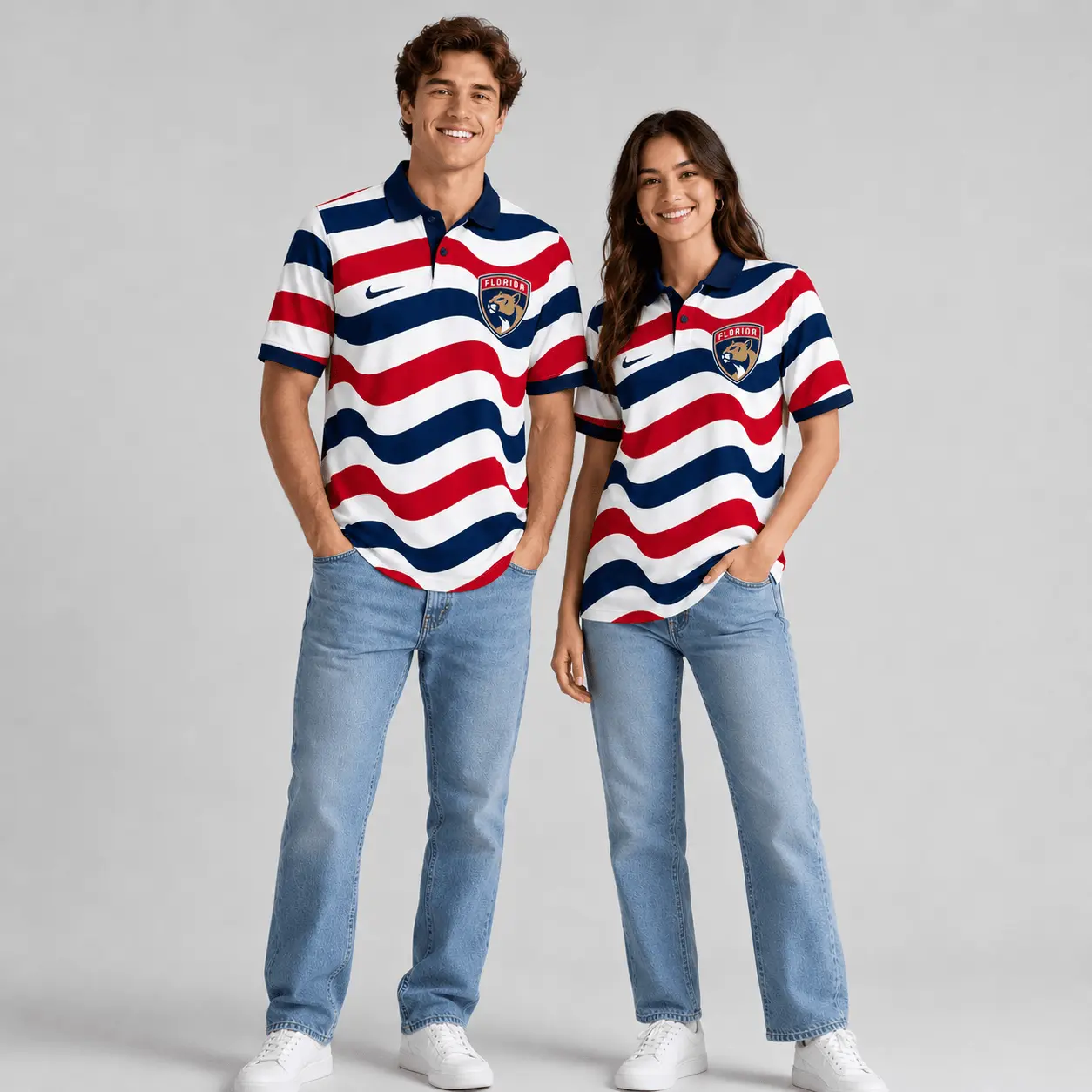 Florida Panthers | Premium NHL Retro Wavy Stripe Short Sleeve Polo Shirt NDN - Image 2