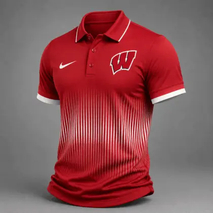 Wisconsin Badgers | Premium NCAA Performance Wave Stripe Polo Shirt