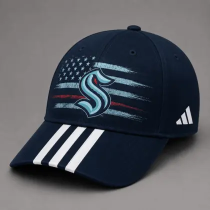 Seattle Kraken | Premium NHL Vintage American Flag Stripe Sports Cap NDN