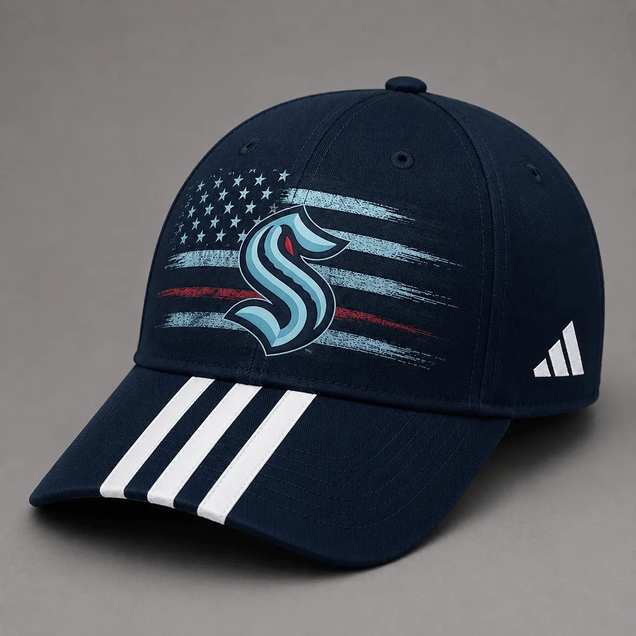 Seattle Kraken | Premium NHL Vintage American Flag Stripe Sports Cap NDN