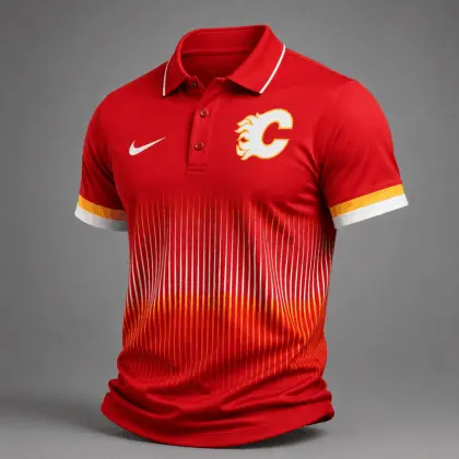 Calgary Flames | Premium NHL Gradient Pinstripe Performance Polo Shirt NDN
