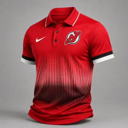 New Jersey Devils | Premium NHL Gradient Pinstripe Performance Polo Shirt NDN