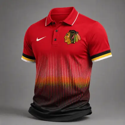 Chicago Blackhawks | Premium NHL Gradient Pinstripe Performance Polo Shirt NDN