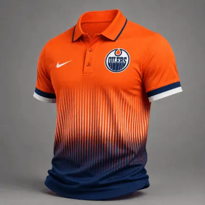 Edmonton Oilers | Premium NHL Gradient Pinstripe Performance Polo Shirt NDN
