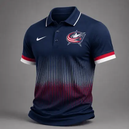 Columbus Blue Jackets | Premium NHL Gradient Pinstripe Performance Polo Shirt NDN
