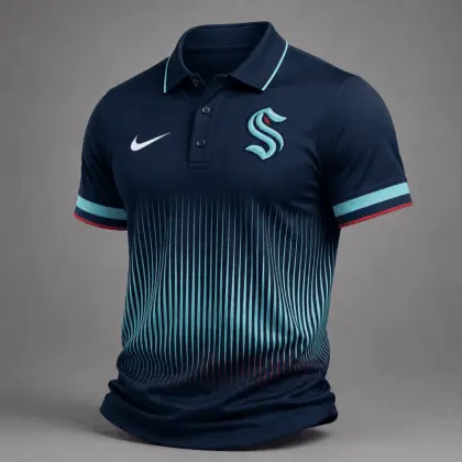 Seattle Kraken | Premium NHL Gradient Pinstripe Performance Polo Shirt NDN