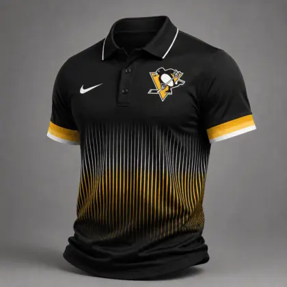 Pittsburgh Penguins | Premium NHL Gradient Pinstripe Performance Polo Shirt NDN