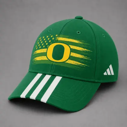 Oregon Ducks | Premium NCAA American Flag Brush Logo Performance Cap
