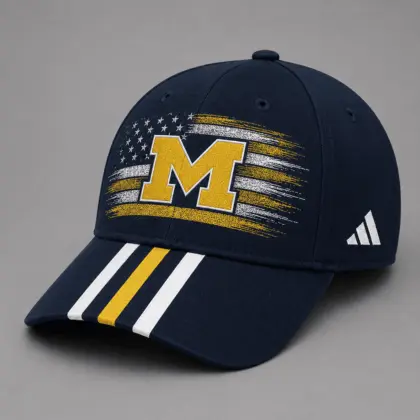 Michigan Wolverines | Premium NCAA American Flag Brush Logo Performance Cap