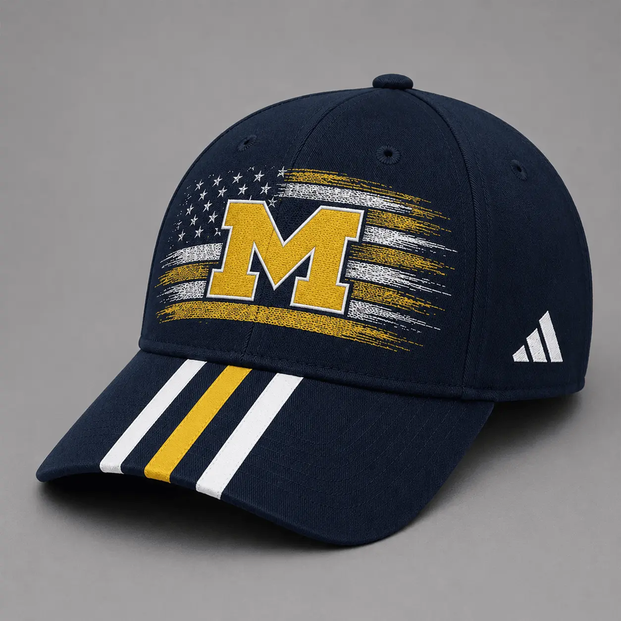 Michigan Wolverines | Premium NCAA American Flag Brush Logo Performance Cap