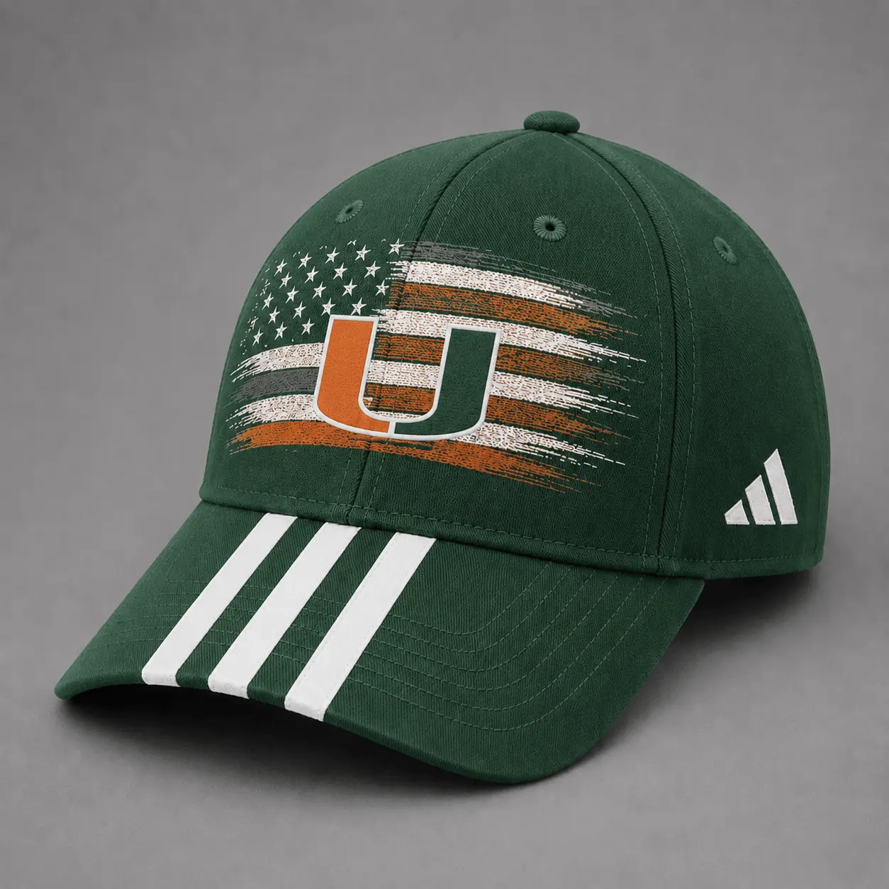 Miami Hurricanes | Premium NCAA American Flag Brush Logo Performance Cap