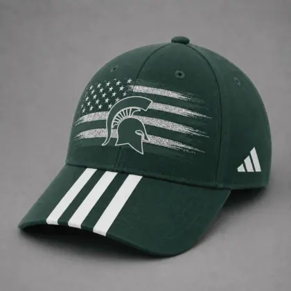 Michigan State Spartans | Premium NCAA American Flag Brush Logo Performance Cap