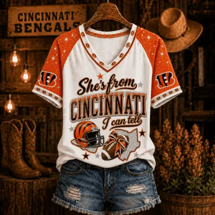 Cincinnati Bengals | Premium NFL Home State Bow Girl V-Neck TD