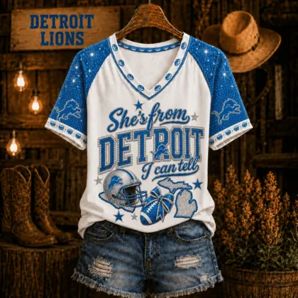 Detroit Lions | Premium NFL Home State Bow Girl V-Neck TD