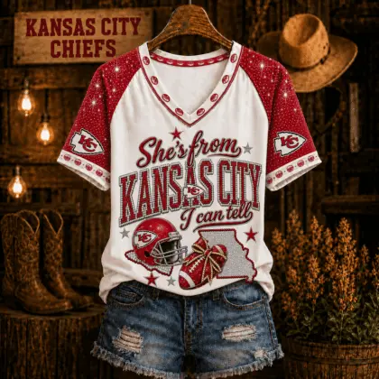 Kansas City Chiefs | Premium NFL Home State Bow Girl V-Neck TD