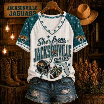 Jacksonville Jaguars | Premium NFL Home State Bow Girl V-Neck TD