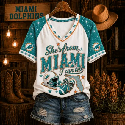 Miami Dolphins | Premium NFL Home State Bow Girl V-Neck TD