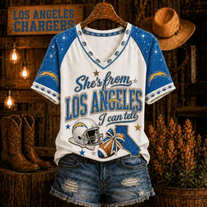 Los Angeles Chargers | Premium NFL Home State Bow Girl V-Neck TD