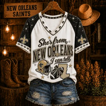 New Orleans Saints | Premium NFL Home State Bow Girl V-Neck TD