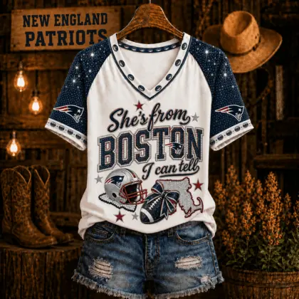 New England Patriots | Premium NFL Home State Bow Girl V-Neck TD