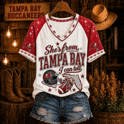 Tampa Bay Buccaneers | Premium NFL Home State Bow Girl V-Neck TD