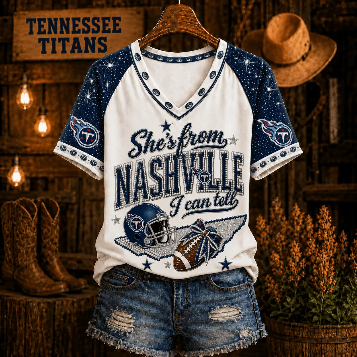 Tennessee Titans | Premium NFL Home State Bow Girl V-Neck TD