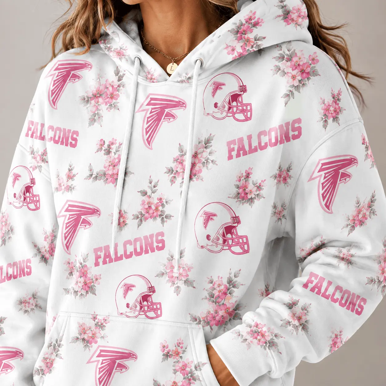 Atlanta Falcons | Premium NFL Pink Floral Team Pride Hoodie TD - Image 3