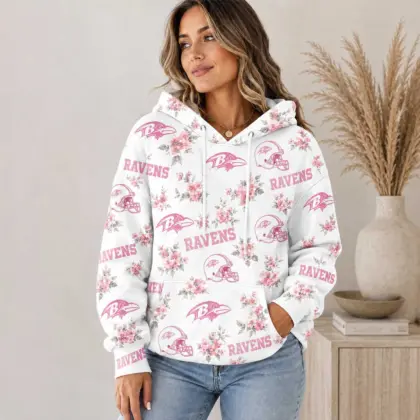 Baltimore Ravens | Premium NFL Pink Floral Team Pride Hoodie TD