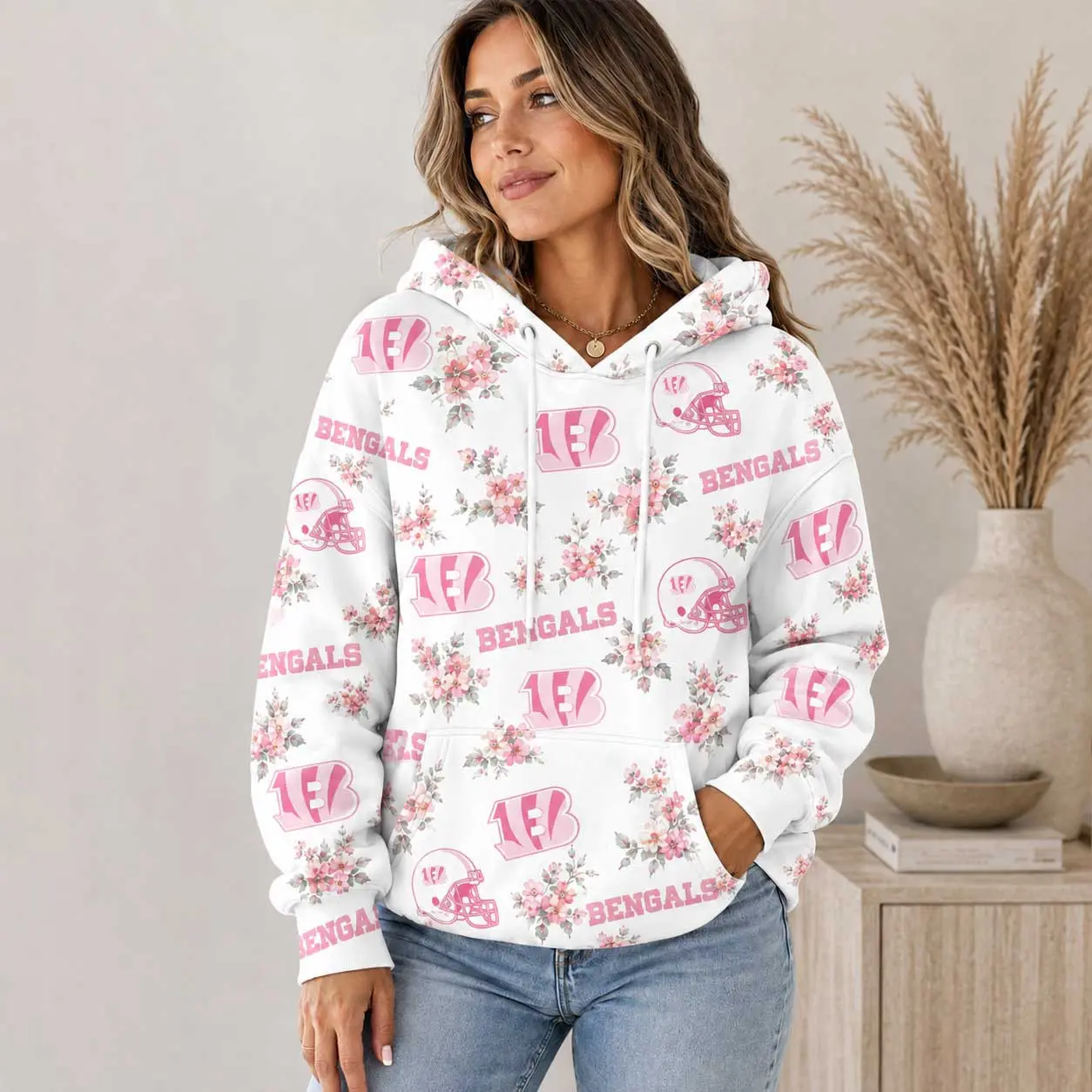 Cincinnati Bengals | Premium NFL Pink Floral Team Pride Hoodie TD