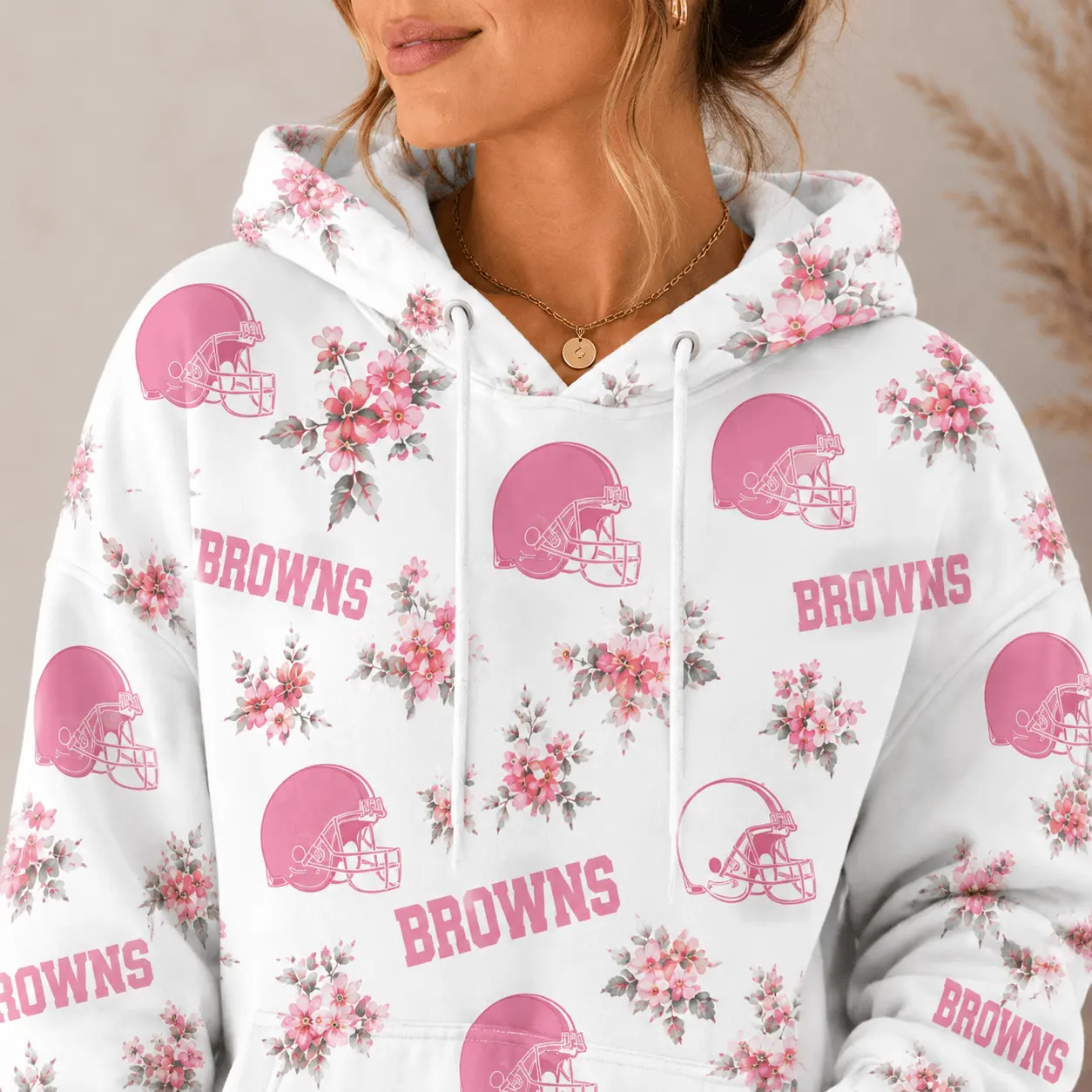 Cleveland Browns | Premium NFL Pink Floral Team Pride Hoodie TD - Image 3