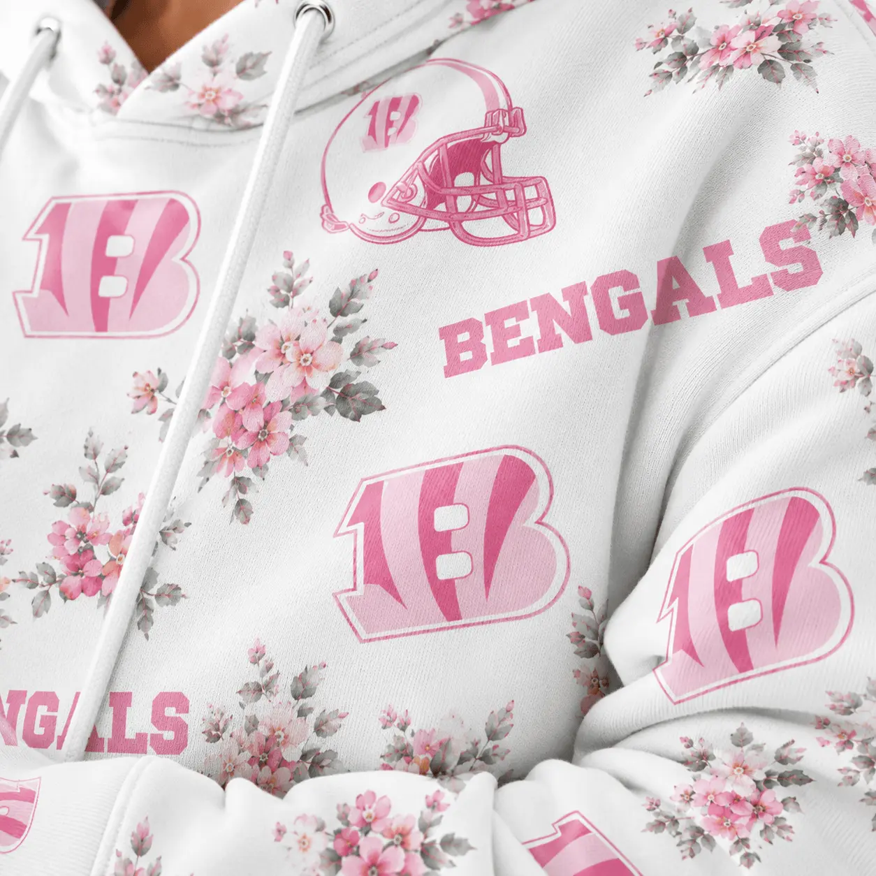 Cincinnati Bengals | Premium NFL Pink Floral Team Pride Hoodie TD - Image 3