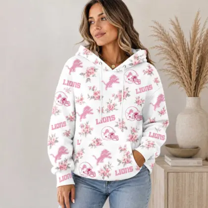 Detroit Lions | Premium NFL Pink Floral Team Pride Hoodie TD