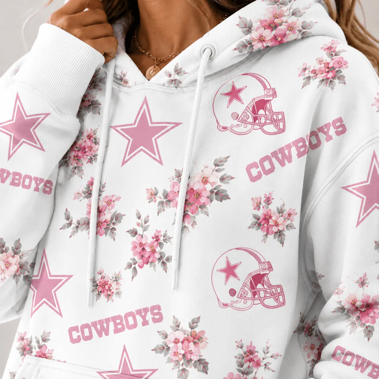 Dallas Cowboys | Premium NFL Pink Floral Team Pride Hoodie TD - Image 3
